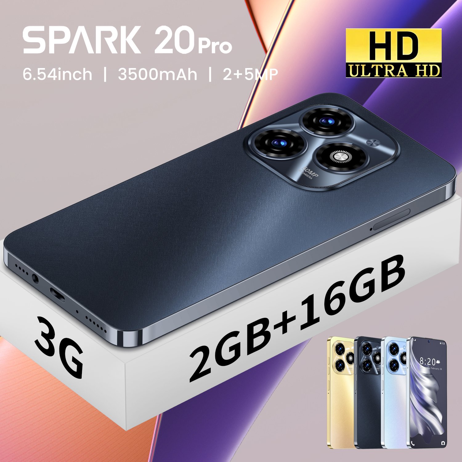 2024 Christmas Gift New Arrival Spark 20 Pro Cell Phone Gooba Large Battery 16GB Memory Android Mobile Phones 3G Smartphone